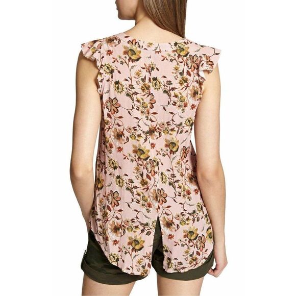 Sanctuary High Low Blouse Top Women's XS Pink White Yellow Floral Flutter-Sleeve - Picture 10 of 11